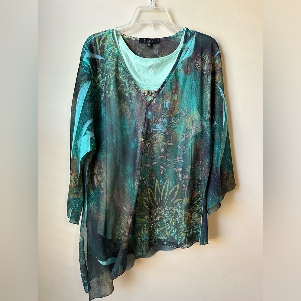 B.L.EU Boho Chiffon Sheer Flowy Floral Classy Blouse Sleeve Top Women’s Size 1X